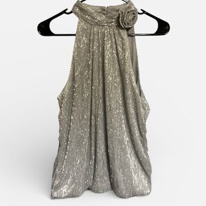 New with tags Cece woman’s Silver/Shiny Halter Top with Floral Detail size M